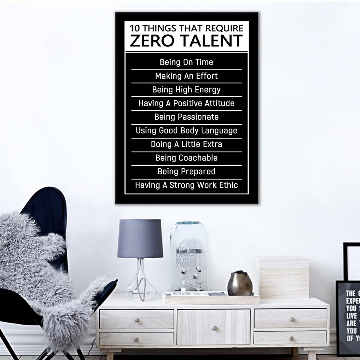 DINGFUN Inspirational Posters for Classroom 10 Things That Require Zero Talent Quote Canvas Wall Art Framed Growth Mindset Decor for School Teacher Office Student Guidance, 24x18 Inch