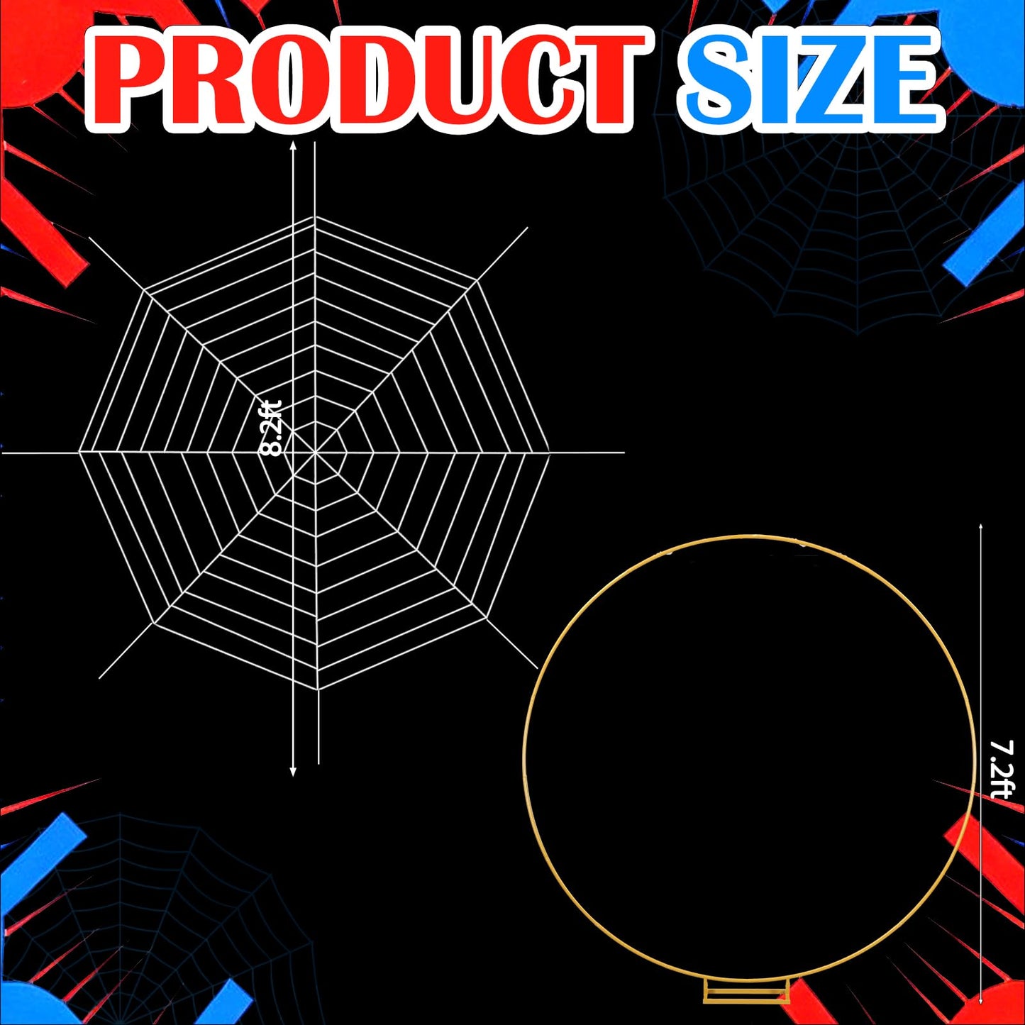 Kathfly Spider Theme Party Decorations, 7.2ft Metal Round Arch 8.2 ft Large Fake Spider Web Indoor Outdoor Cobweb for DIY Balloon Arch Kit Backdrop Haunted House Birthday Party Photo Prop Supplies