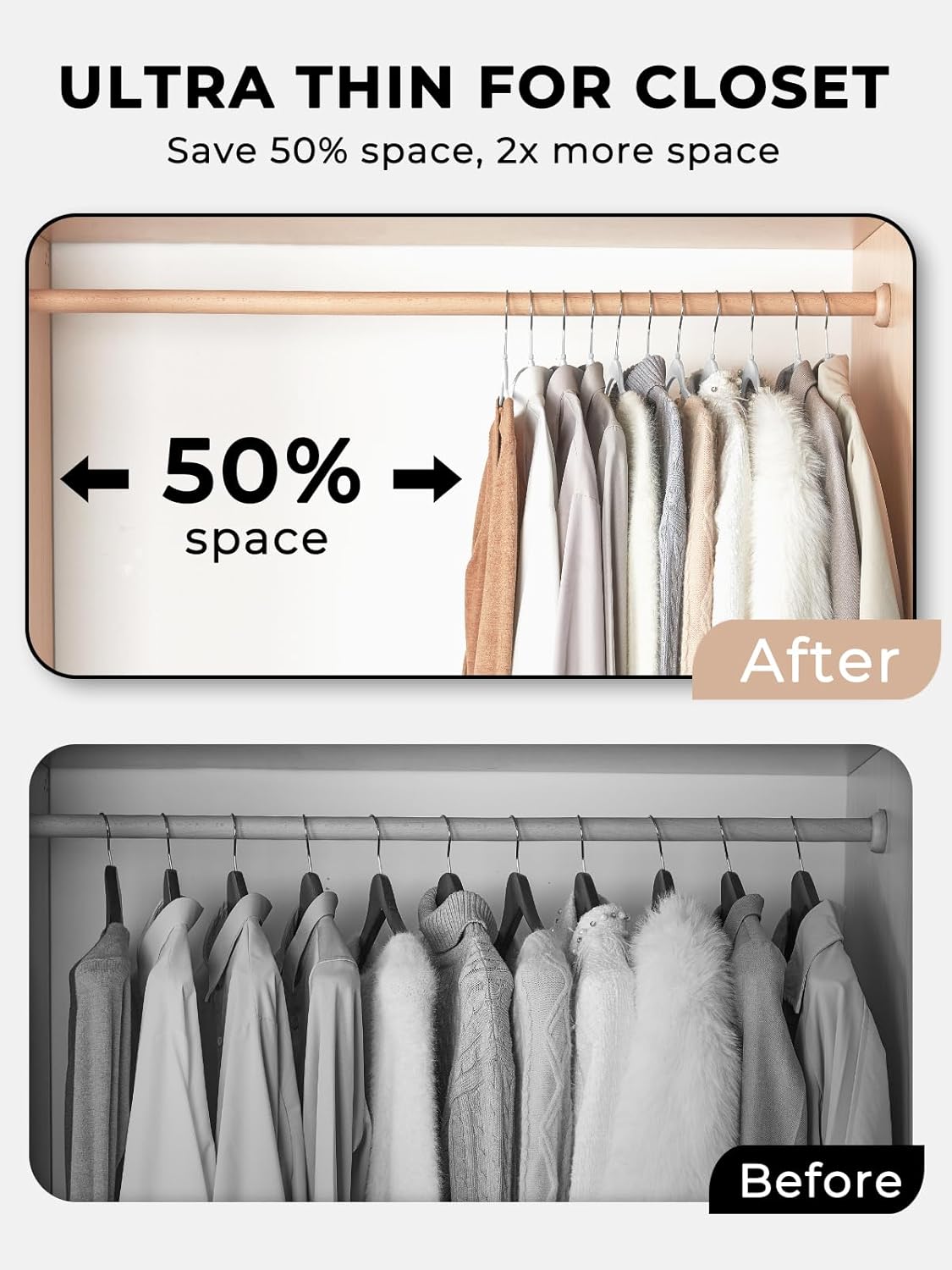 SMARTOR Plastic Hangers 50 Pack - Heavy Duty Slim Clothes Hangers | Durable & Space-Saving | White