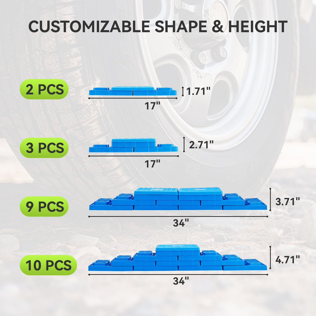 RVMATE 12 Pack RV Leveling Blocks, Heavy Duty Camper Leveling Blocks, Levelers for RVs, Reduce Trailer Movement, Trailer Leveling Blocks，RV Leveling System Great for Single and Dual Wheels