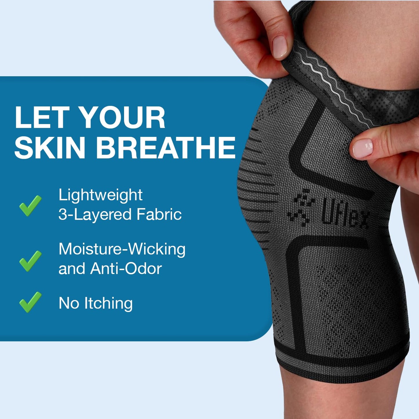 UFlex Athletics Knee Brace for Men and Women Knee Compression Sleeve Support for Arthritis Joint Pain Relief, Workout, Swelling, Sports, Circulation, Running, Recovery Support for ACL & Meniscus Tear Large Black