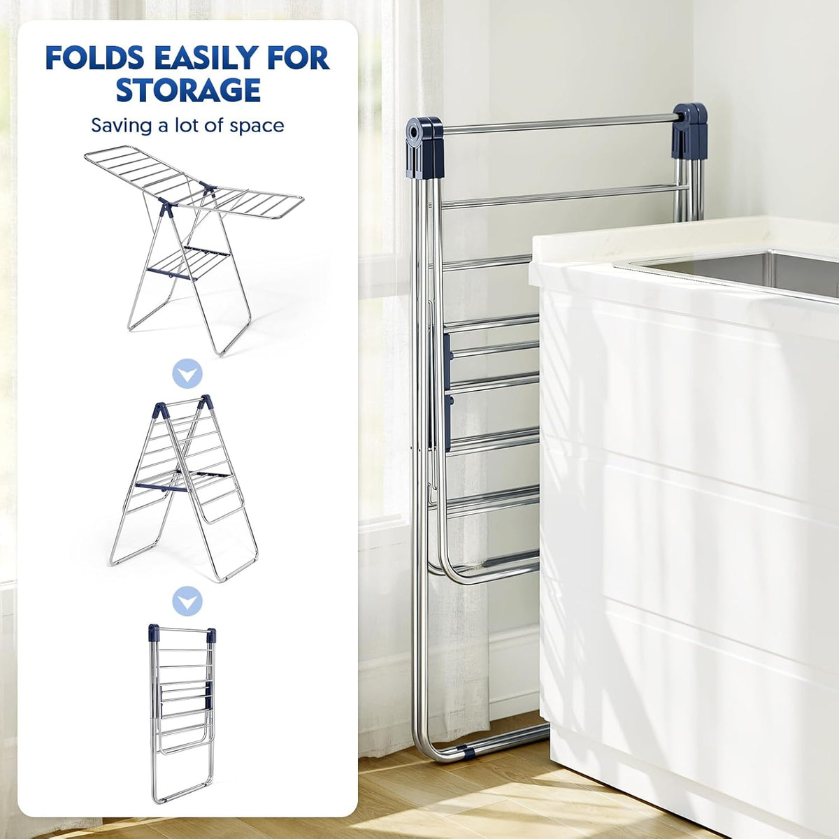 APEXCHASER Stainless Steel Clothes Drying Rack - Height-Adjustable & Foldable | Indoor/Outdoor Use