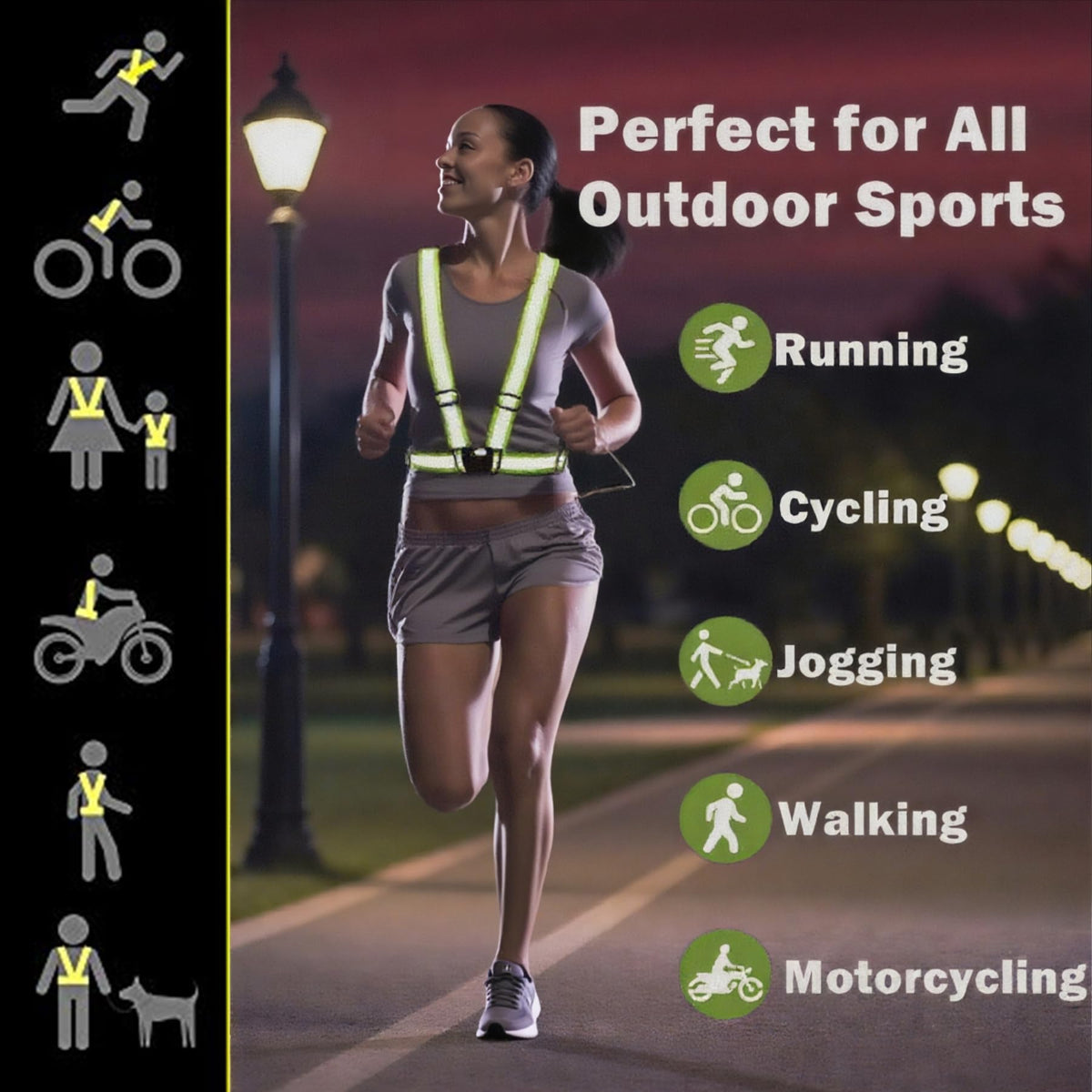 YUNLOVXEE Reflective Strap Safety Vest Gear - 2-10 Pack Adjustable High Visible Reflective Running Gear for Women Men Night (Black x2)