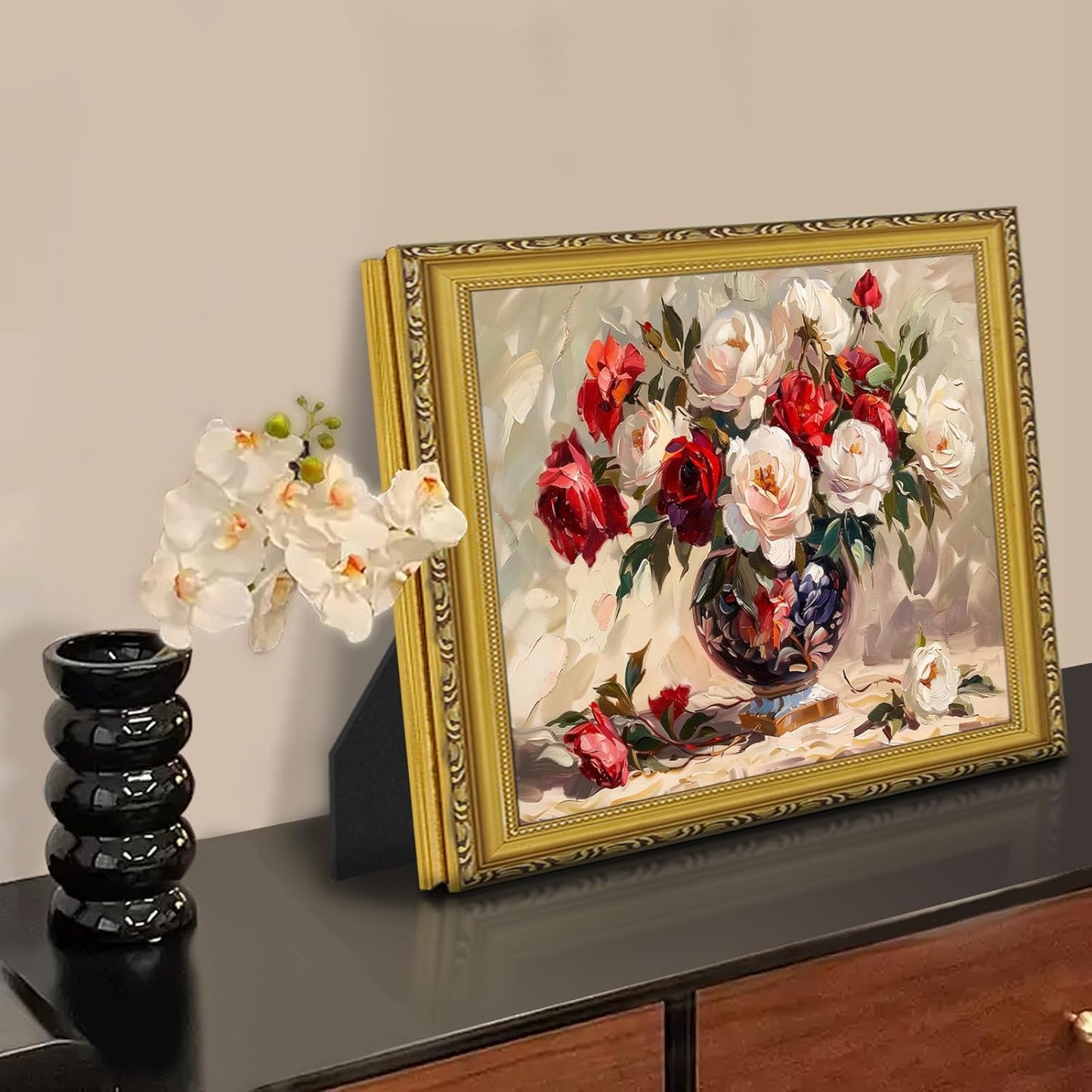 MIEVU Gold Vintage Framed Wall Art | Floral Canvas Prints for Living Room & Bedroom - 8x10in
