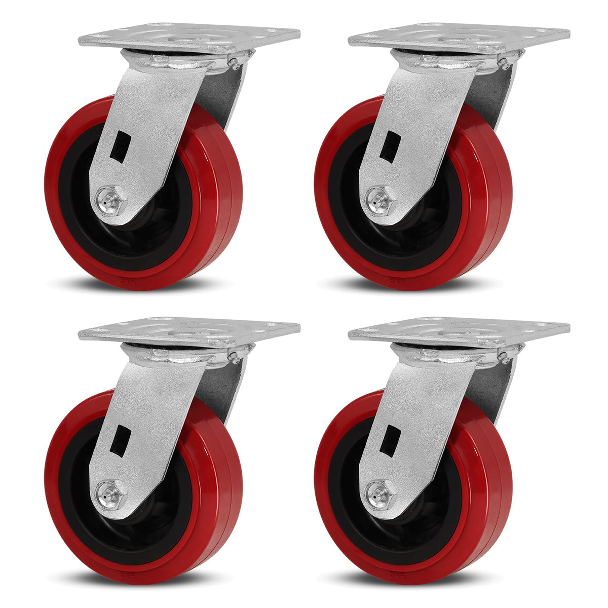 NINOSO Heavy Duty Casters, 5" Industrial Swivel Casters, Polyurethane Tread on Polypropylene Core, Casters Set of 4 with Load 3200lbs Capacity, Caster Wheels for Cart Toolbox (4 Swivel)