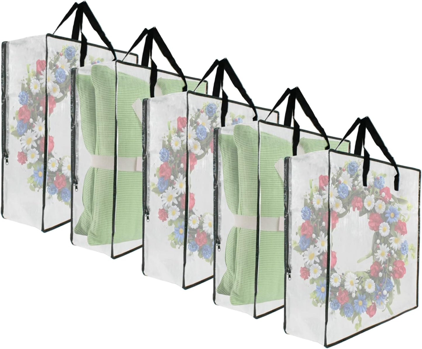 5 Pack Clear Moving Bags by [Brand Name] - Wreath & Garland Storage with Handles and Zippers | Ideal for College, Bedding, Toys, Under Bed Organization