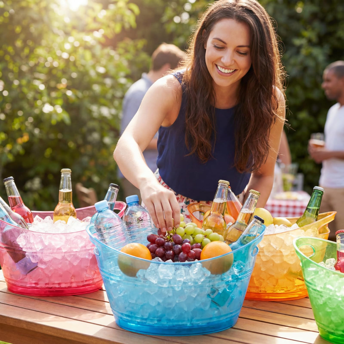 meekoo 6 Pcs Plastic Ice Buckets Bulk with Handles 4.5L Oval Storage Tub Large Capacity Ice Drink Bucket for Easter Summer Party Bar Wine Beer Champagne Beverage Bottle Cooler(4.5 L,Multicolor)