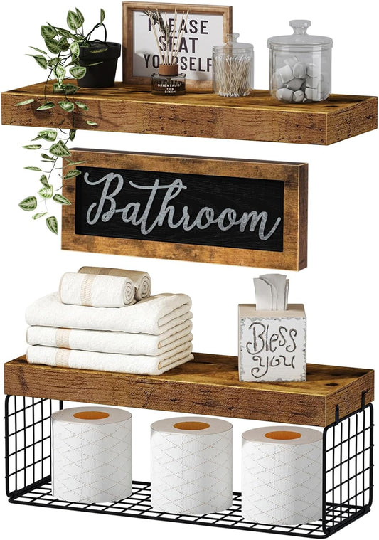 QEEIG Bathroom Shelves - Over Toilet Storage Set of 3 | Stylish Bathroom Decor Bundle
