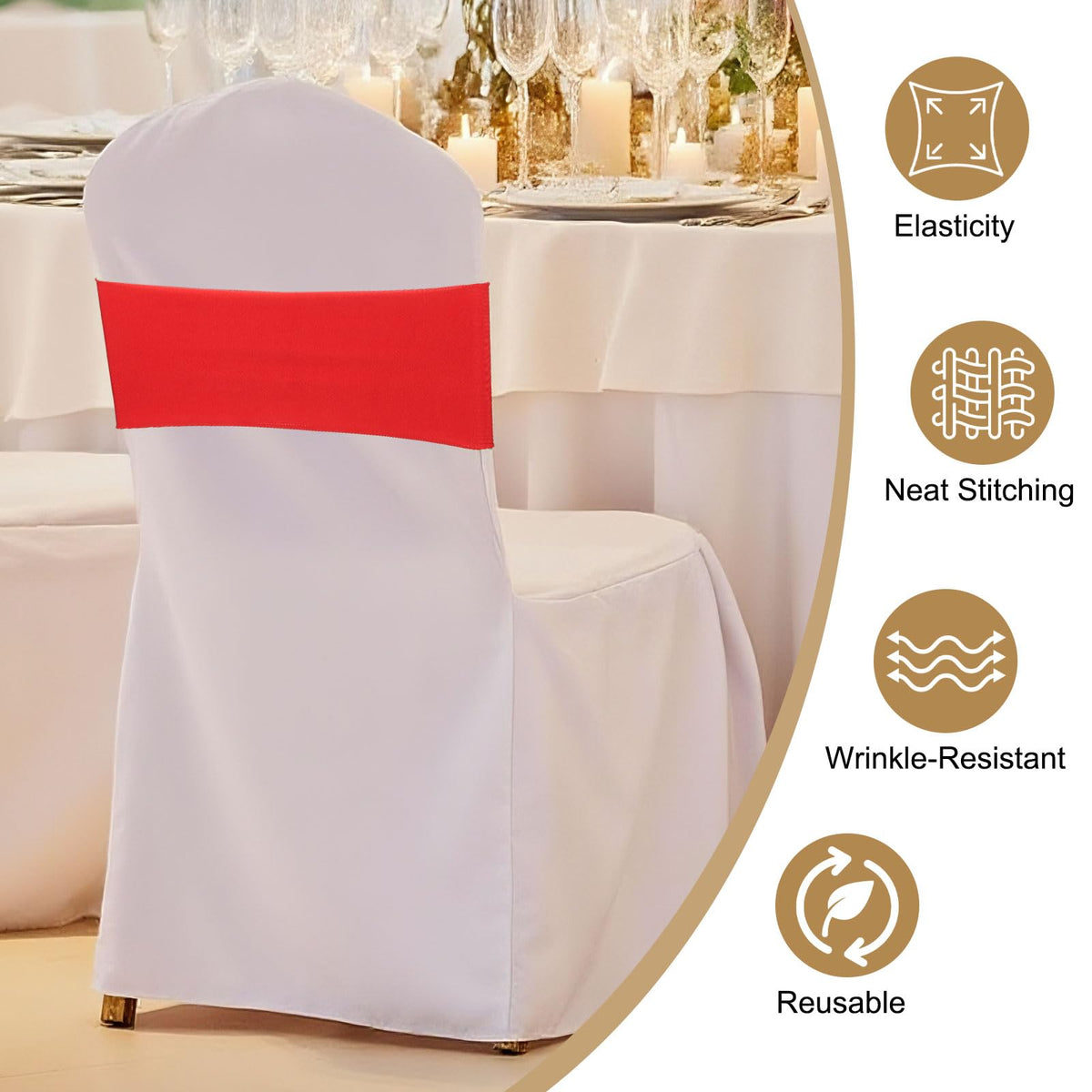 PATIKIL Premium Spandex Chair Sashes Bows, 50 Pcs Elastic Stretch Chair Cover Band Ties with Slider Buckle for Birthday Party Banquet Wedding Decoration, Dark Coffee