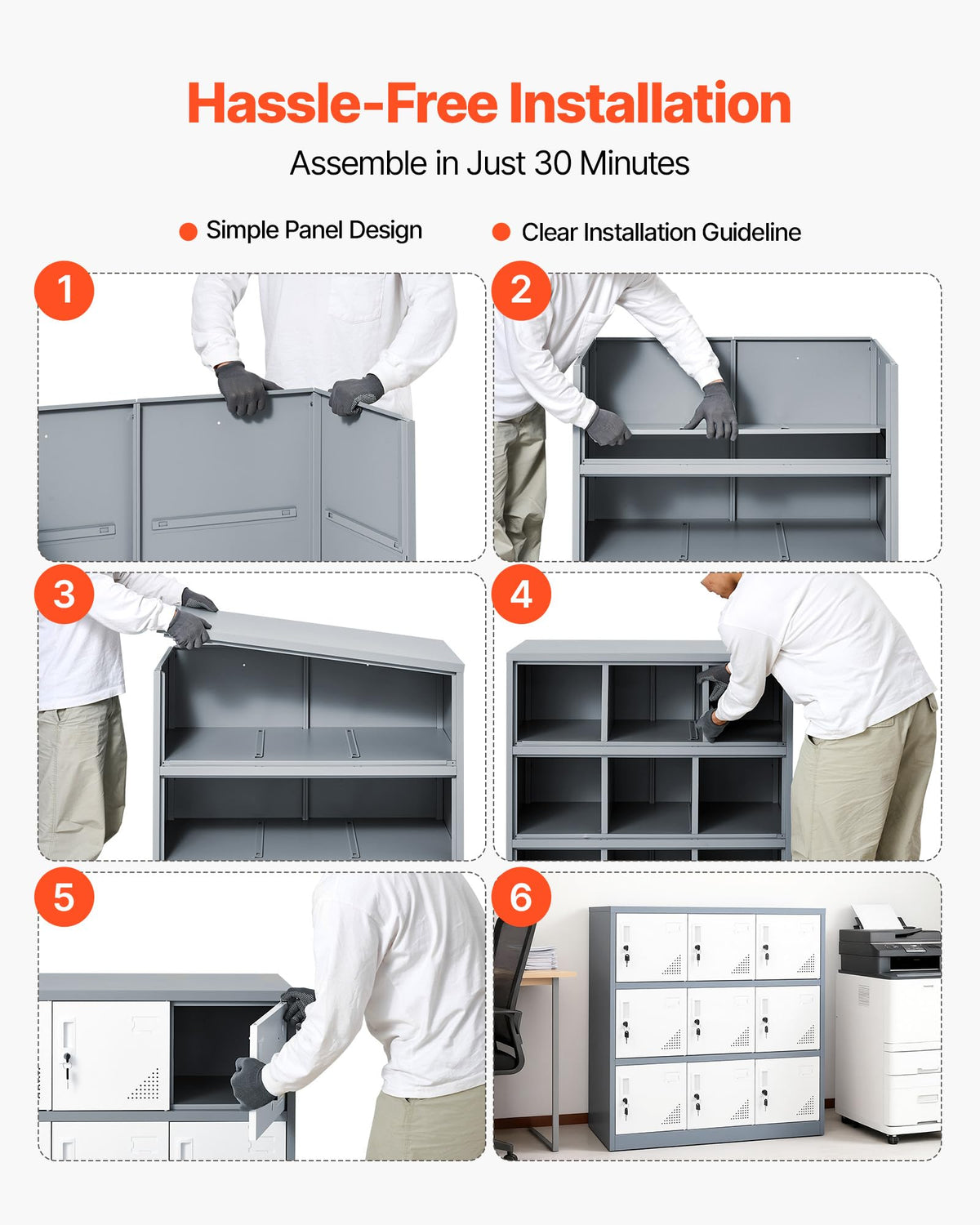 VEVOR 9 Doors Metal Locker for Employees, Steel Locking Storage Cabinet with Card Slot and Ventilation, 2 Keys for Each Door, Employee Lockers for Office, School, Gym, Home, Easy Assembly, Gray