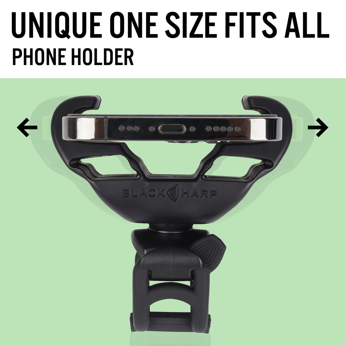 Black Harp Golf Push Cart Phone Holder - Silicone Phone Mount Compatible with Clicgear, Sun Mountain, Caddytek, Rovic, Caddy, Bag Boy & More- Golf Push Cart Accessories for Cell Phones