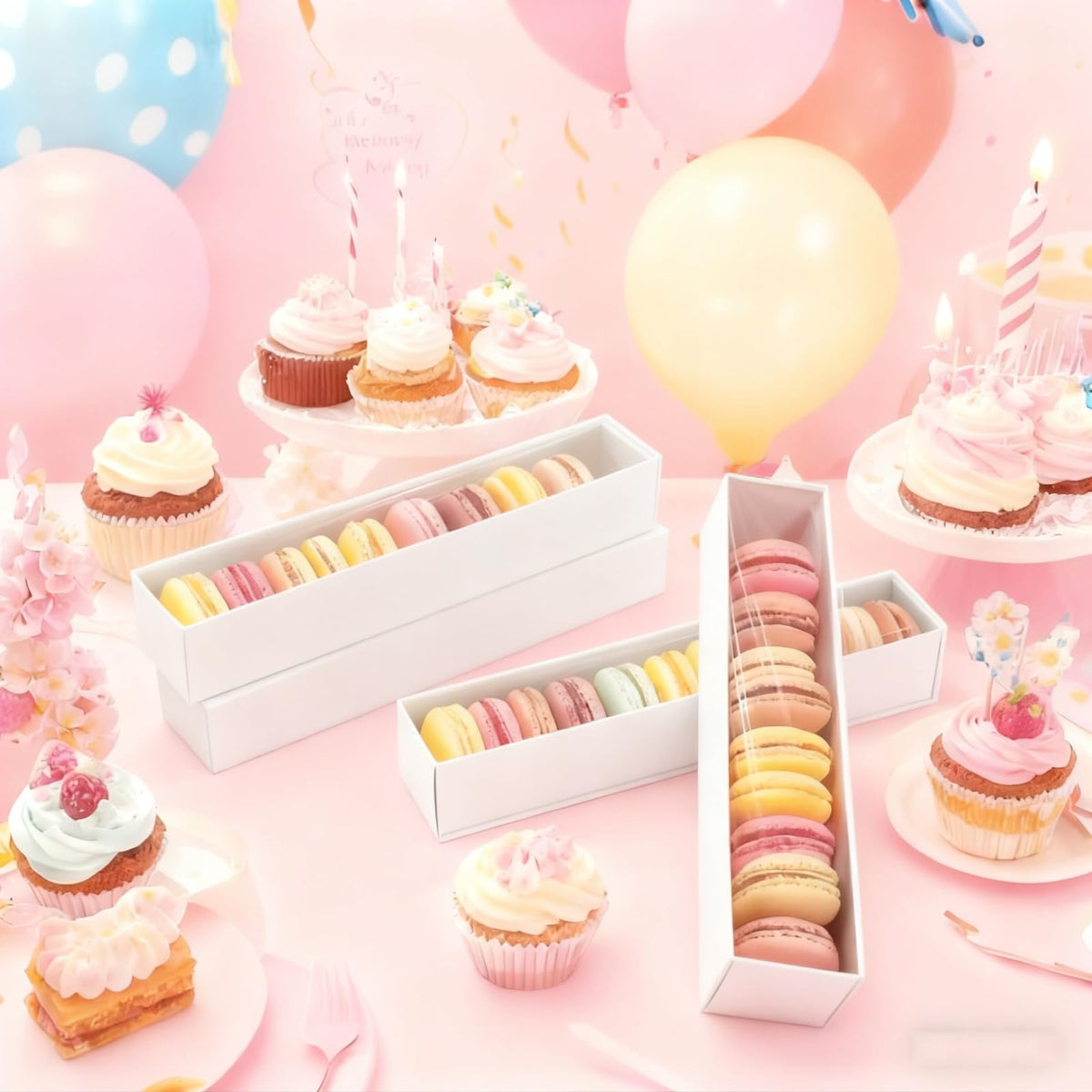 SLShePack 20Pack 12x2.25x2 Inches Chocolate Covered Strawberries Boxes for 6, Macaron boxes for 12, Long Box for Cocoa Bombs,Cookies,Truffle,Cake Ball