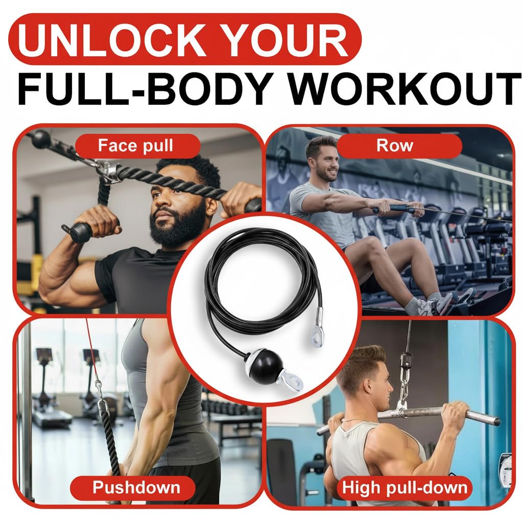 J Bryant Fitness Pulley Cable Replacement - 5mm(0.2inch) Heavy Duty Steel Wire Rope for Home Gym & Cable Machine Accessories Black/Red Cable for Weight Machine (Black, 219")