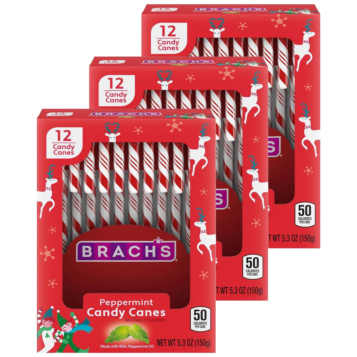 BrachsCandy Canes Peppermint - Individually Wrapped Bulk Christmas Candy Canes - Holiday Classic Candy - Stocking Stuffer Candy - Bulk Candy Box (36 Count)
