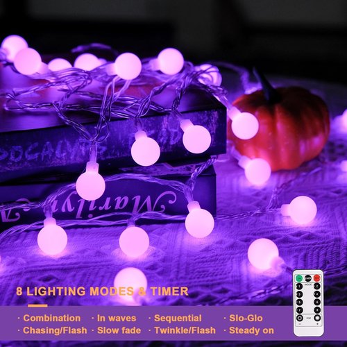 JMEXSUSS 100 LED Purple Globe String Lights - 33ft Battery Operated Fairy Lights with Remote for Indoor/Outdoor Decor