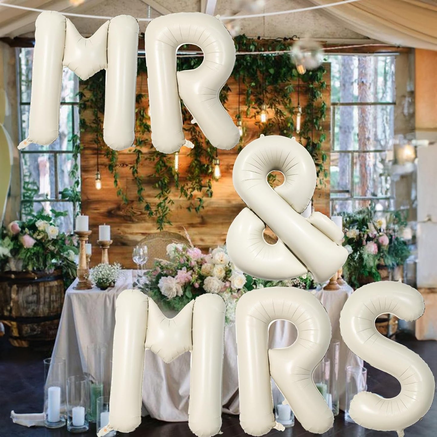 MR & MRS | 40 Inch Beige Balloons - Elegant Wedding Decor for Bride & Groom Engagement Parties
