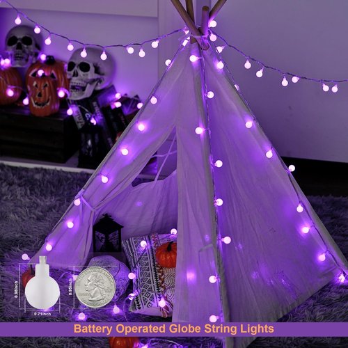 JMEXSUSS 100 LED Purple Globe String Lights - 33ft Battery Operated Fairy Lights with Remote for Indoor/Outdoor Decor