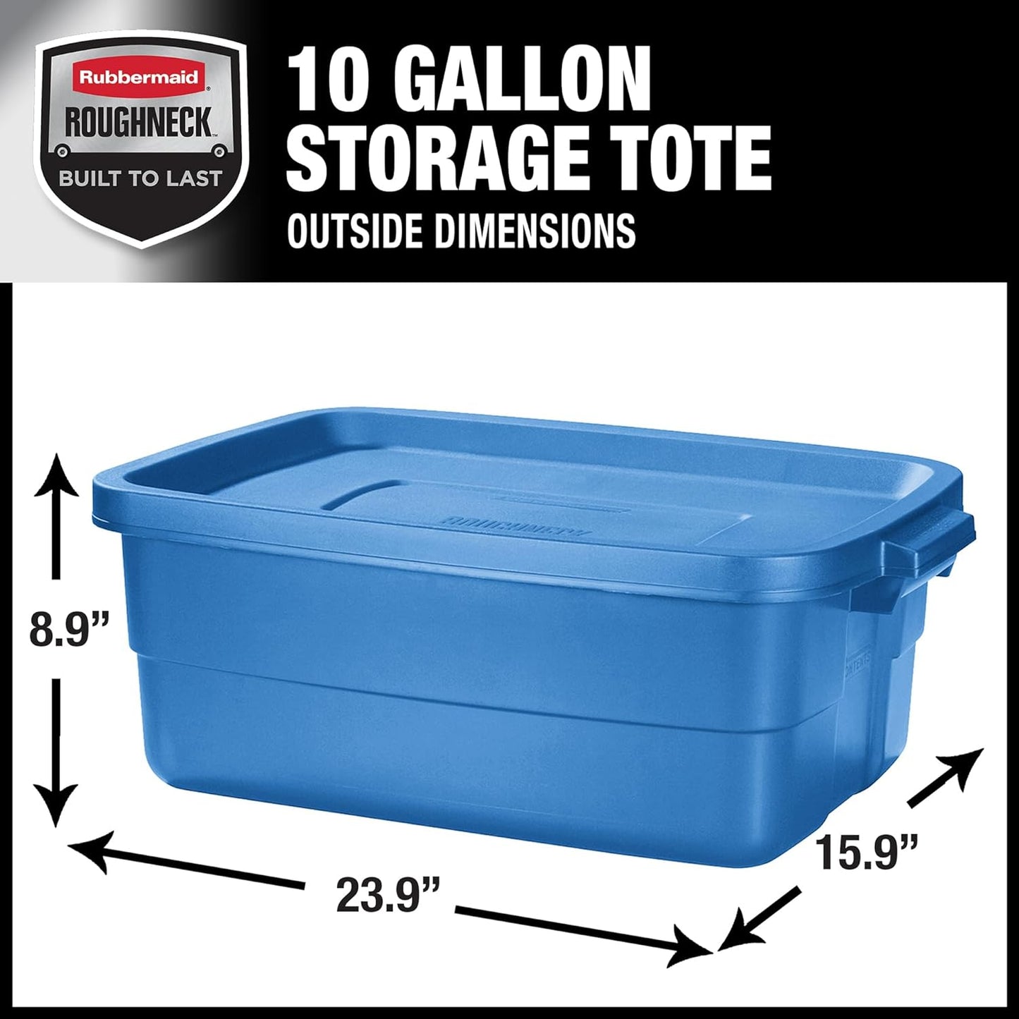 Rubbermaid Roughneck Tote - 10 Gallon Stackable Storage Bins | Rugged Plastic, Heritage Blue, 6 Pack