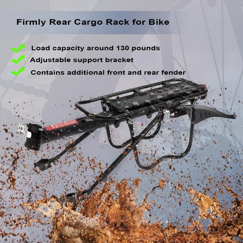 Bike Rear Cargo Rack - Adjustable Bicycle Trunk Pannier Back Rack with Fender and Reflector, Easy Install Quick Release Bike Luggage Carrier Rack with 130 lbs Capacity for Mountain, Road, City Bikes