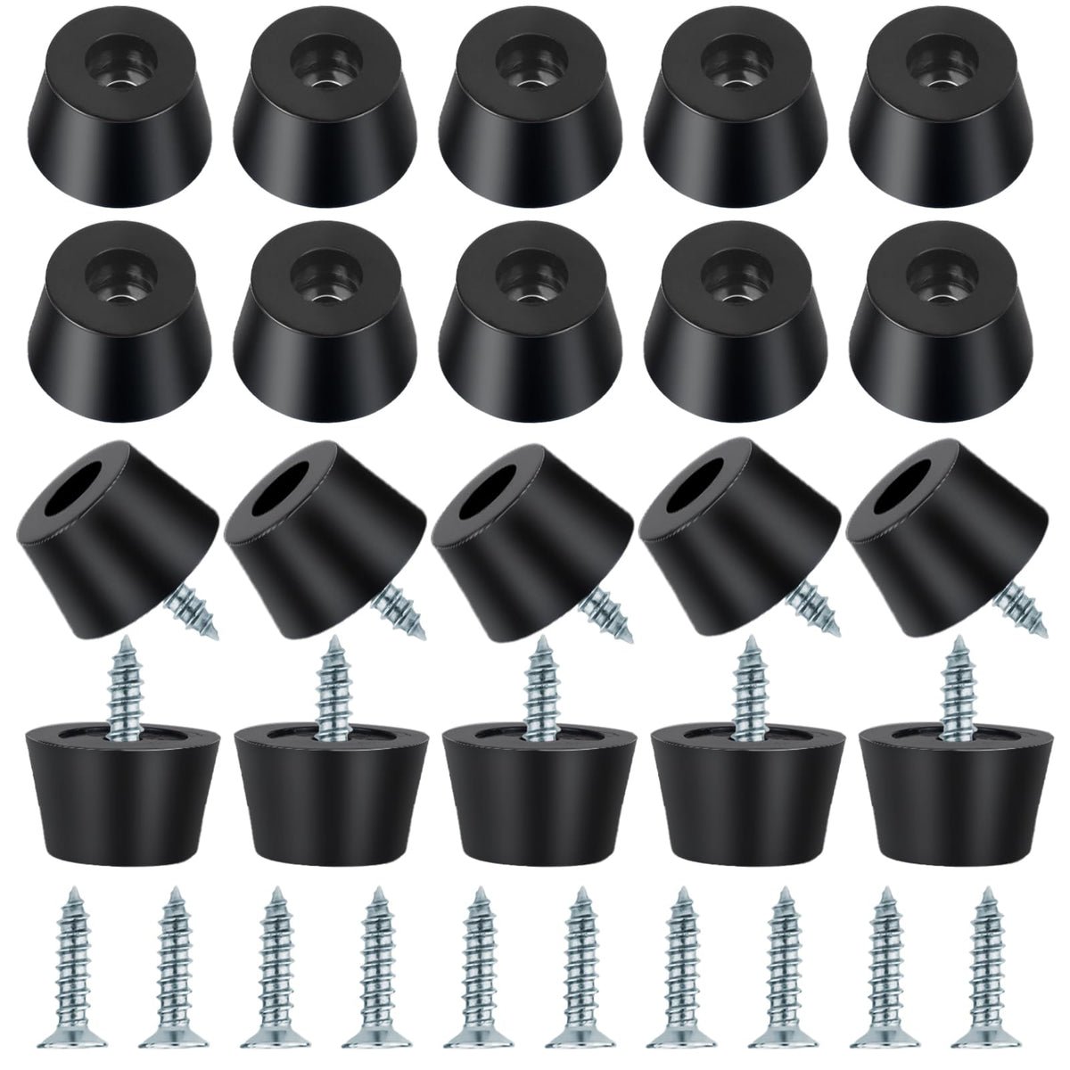 20PCS Rubber Feet for Cutting Board,Rubber Feet with 20 Steel Matching Screws Round Anti Slip Rubbers Foot Pad Anti Slip Furniture Pads,Suitable for Furniture Electronic Equipment Kitchen(Black)