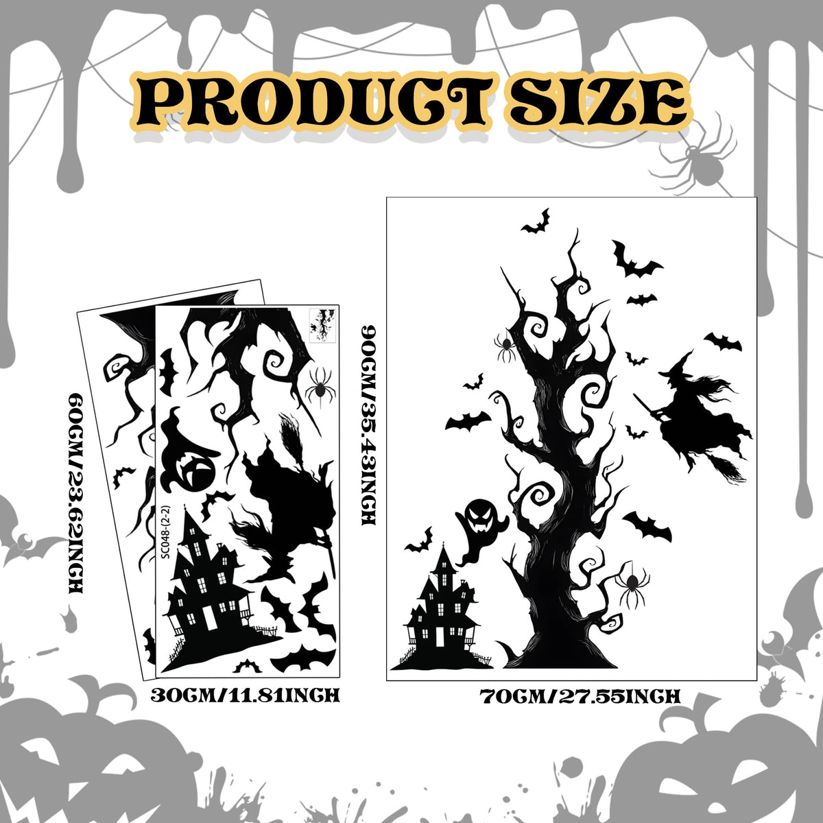 Halloween Wall Decals,Peel and Stick Halloween Theme Decor Stickers,Removable Vinyl Spooky Scary Face Wall Sticker for Holiday Party Decor. (Haunted House Creepy Tree Bats Wall Decals)