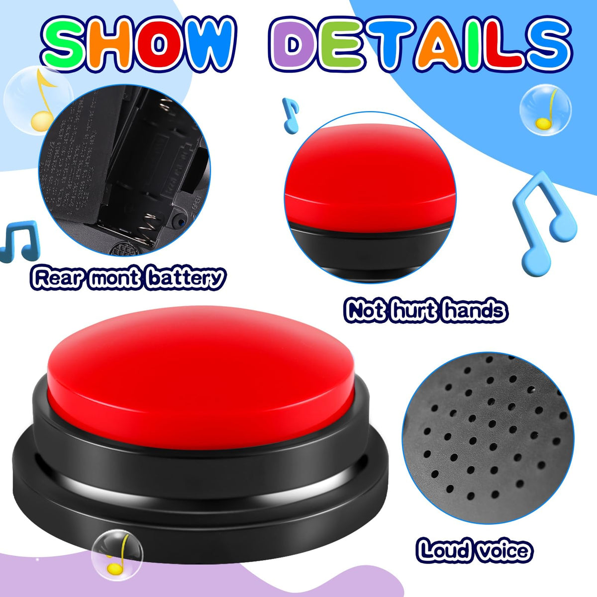 Ovveroche 6 Pieces Recordable Answer Buzzers Button Answer Buzzers Game Show Buzzer Recordable Button Classroom Buzzers Perfect for Study Office Home and Pet Buttons Training Toy