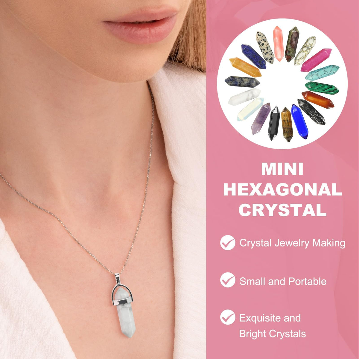 MECCANIXITY 10 Pack Black Turquoise Quartz Crystals, Polished Crystals Bulk Hexagonal Shaped Meditation Gemstone for Jewelry Making Energy Balance Accessories Gifts