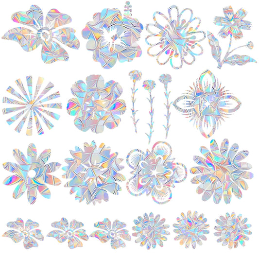 18 Pieces Flower Window Decals for Bird Strikes - Anti-Collision Clings to Save Birds,Non Adhesive Vinyl Rainbow Suncatch Stickers, Easy Remove No Residue and Reusable