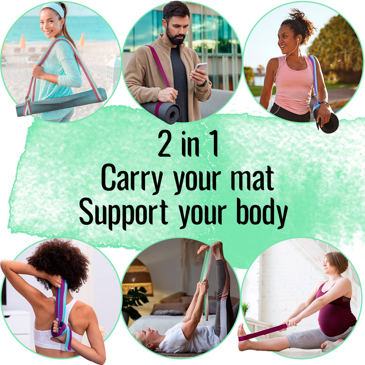TECEUM Yoga Mat Strap – 30+ Colors – Adjustable Mat Holder Sling Carrier for All Mats [Mat Not Included]
