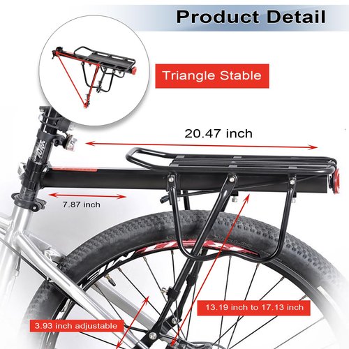 Bike Rear Cargo Rack - Adjustable Bicycle Trunk Pannier Back Rack with Fender and Reflector, Easy Install Quick Release Bike Luggage Carrier Rack with 130 lbs Capacity for Mountain, Road, City Bikes