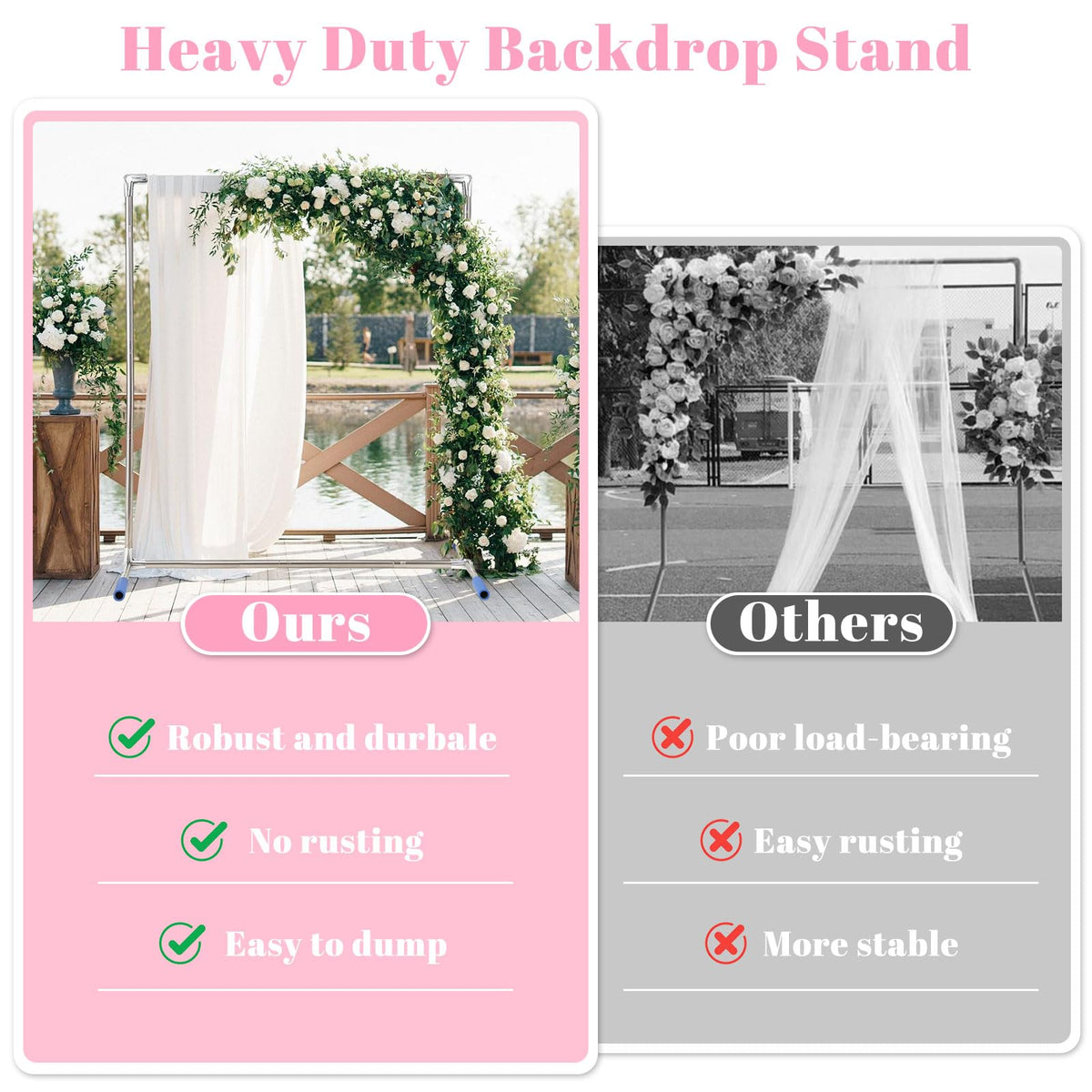 Wedding Arch Backdrop Stand,7x5 FT Metal Arch Backdrop Stand for Ceremony, Stainless Steel Square Backdrop Stand for Parties,Wedding,Birthday,Anniversary,Baby Shower,Garden Decorations