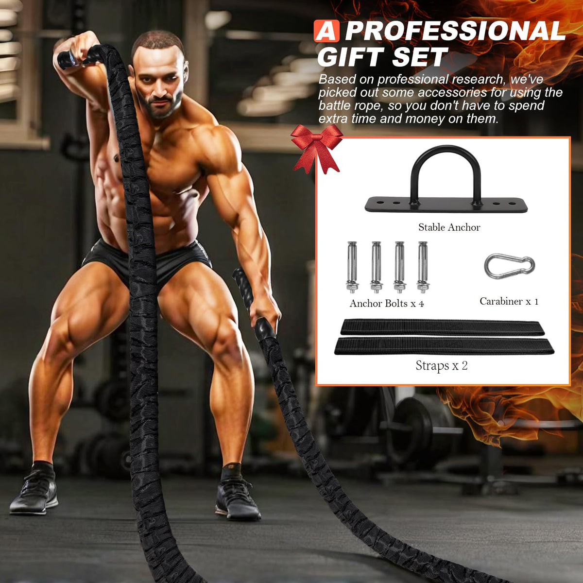 Battle Ropes for Home Gym Exercise: 1.26 Inch Diameter 30FT Length Workout Rope Exercise Rope Training Ropes with Protective Sleeve for Kids Men Women Exercise Fitness & Strength Training