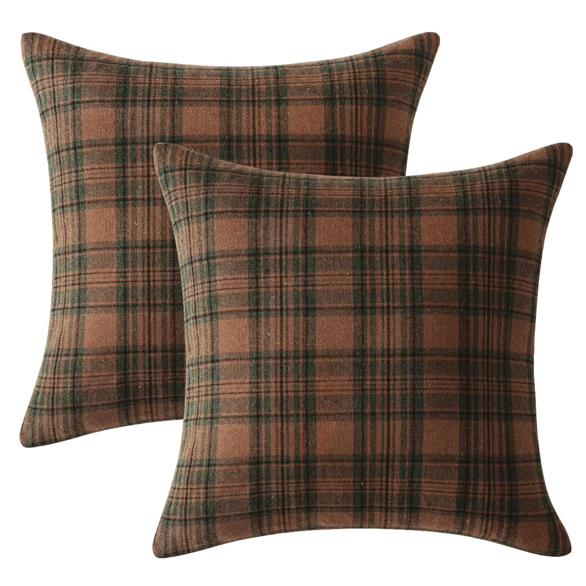MIULEE Fall Set of 2 Scottish Tartan Plaid Throw Pillow Covers Farmhouse Classic Decorative Outdoor Square Cushion Cases for Halloween Thanksgiving Decor Sofa Couch 20x20 Inch, Orange and Green
