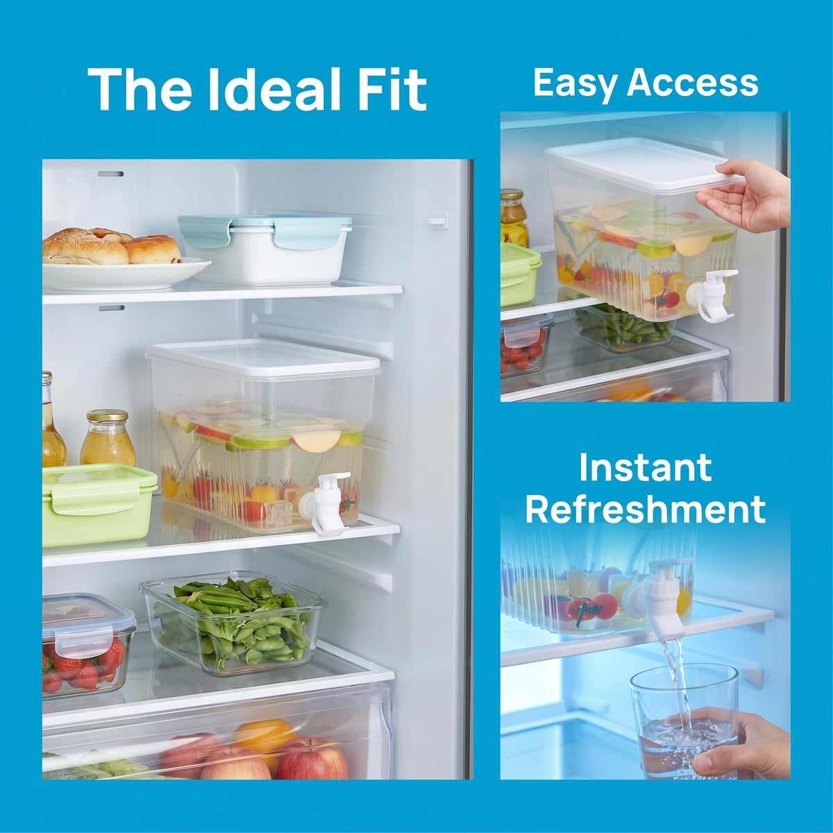 BEWBBAT 3 Pack 1.3 Gallon Fridge Drink Dispenser with Spigot, Leak-proof Plastic Beverage Drink Dispenser Refrigerator Iced Juice Lemonade Dispenser Water Dispenser for Party
