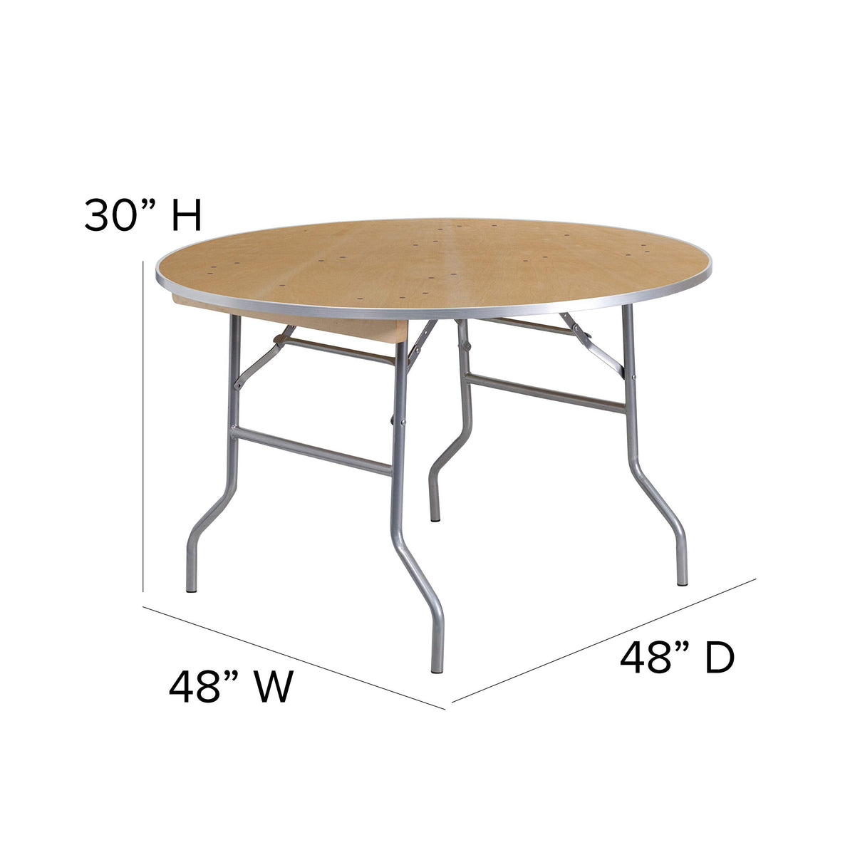 Flash Furniture Fielder 4-Foot Round HEAVY DUTY Birchwood Folding Banquet Table with METAL Edges