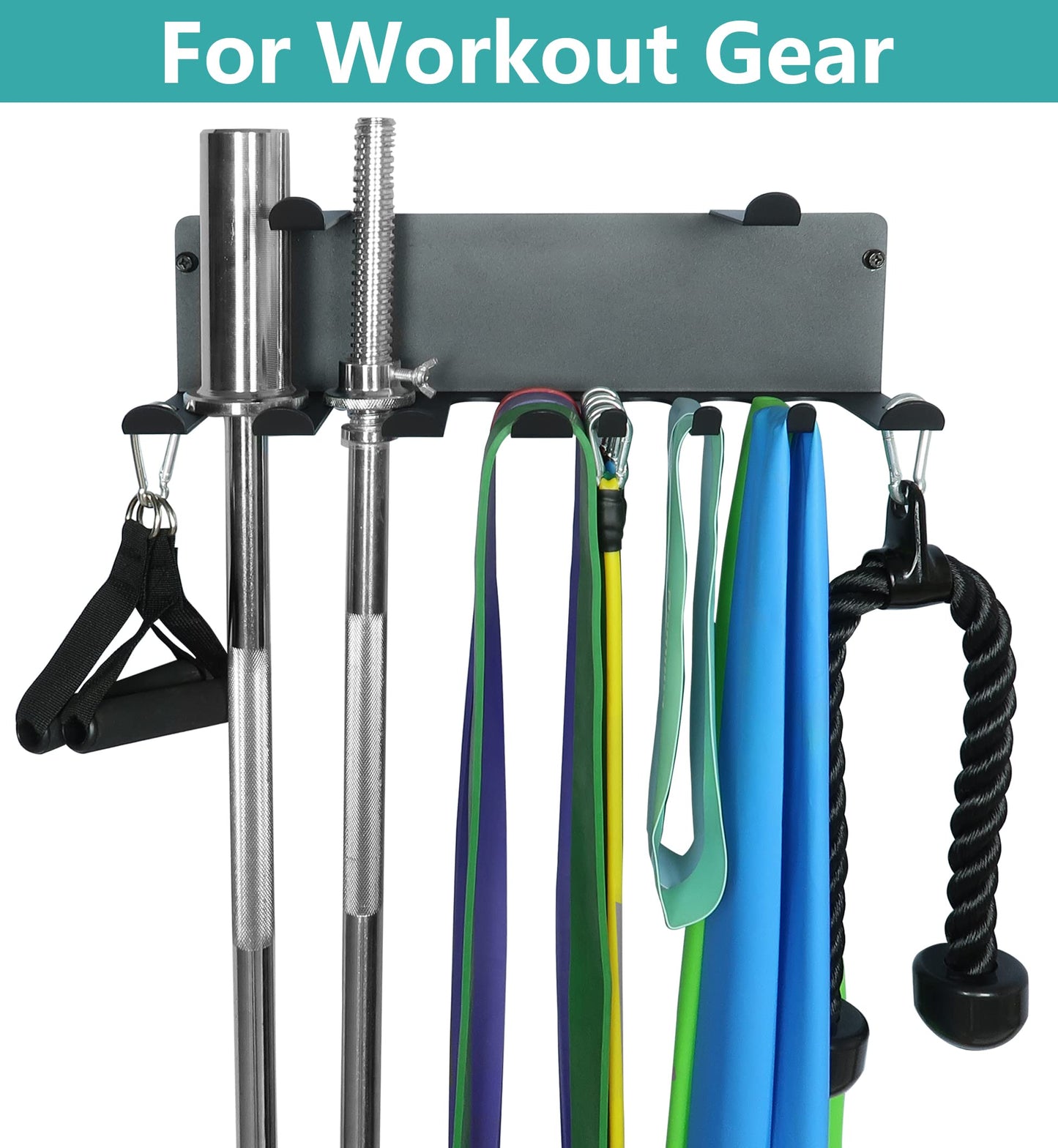 Multi-Purpose Gym Equipment Storage Rack Resistance Bands Storage Hanger Barbell Rack Heavy Duty Gym Rack for Exercise Bands, Lifting Belts and Jump Ropes (Double Layer Black)
