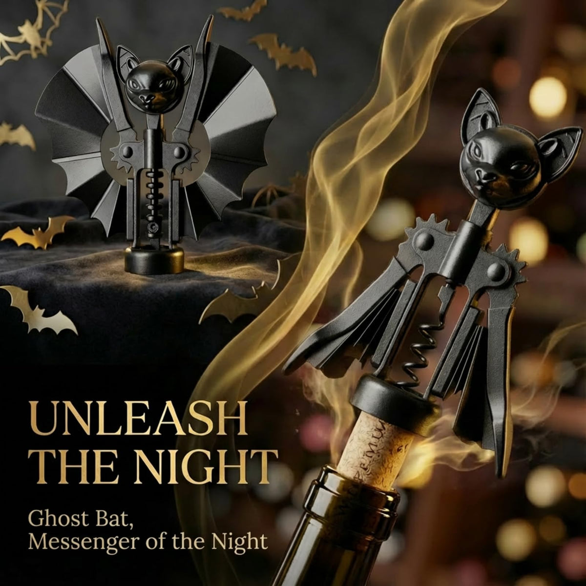 Ghost Bat Bottle Opener, Aluminum Alloy 2-in-1 Wine & Beer Opener, Suitable for Kitchens and Home Bars, Halloween and Gothic Decorative Ornament, Unique Gift for Wine Lovers