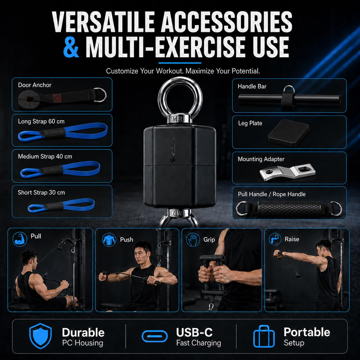 Isometric Strength Tester, 500kg Muscle Strength Tester with App Data Tracking & Export, Grip Strength & Forearm Trainer for Pull, Push, Endurance, Stability & Power Testing