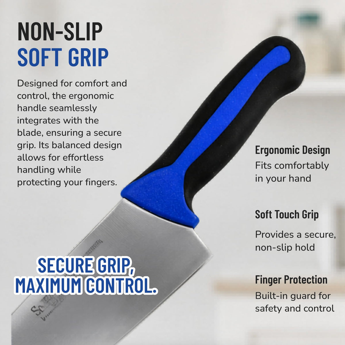 Cutlery Mania SoftBlu Professional Kitchen Knifes, X50CrMoV15 German Stainless Steel, Non-Slip Soft Grip Handle (Chef, 8")