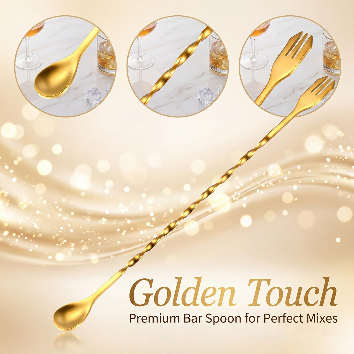 Boao 8 Pcs 10 Inch Long Bar Spoon Cocktail Spoon Stirring Mixing Stainless Steel Spiral Pattern Stirrers Spoons Dirty Soda Bar Supplies Gift for Bartender Home (Multicoloured)