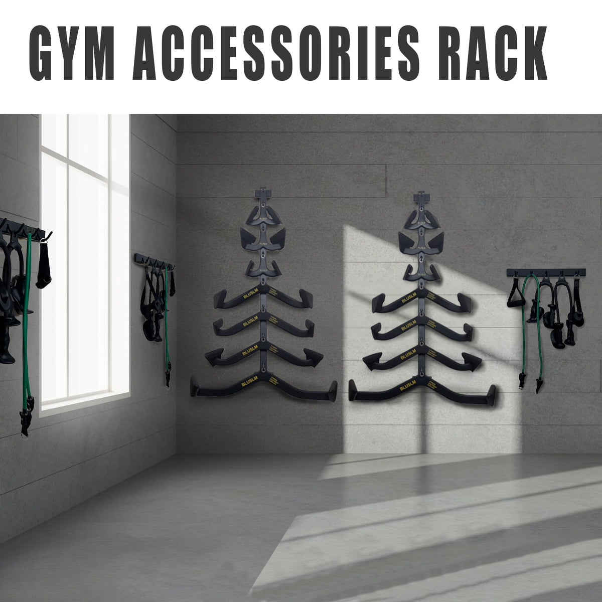 BLUSLM Wall Mounted Lat Pull Down Bar Organizer with Hooks, Home Gym Storage Rack for Lat Pulldown Attachments, Cable Attachments Rack for Gym Accessories (Cable Attachment Rack2)