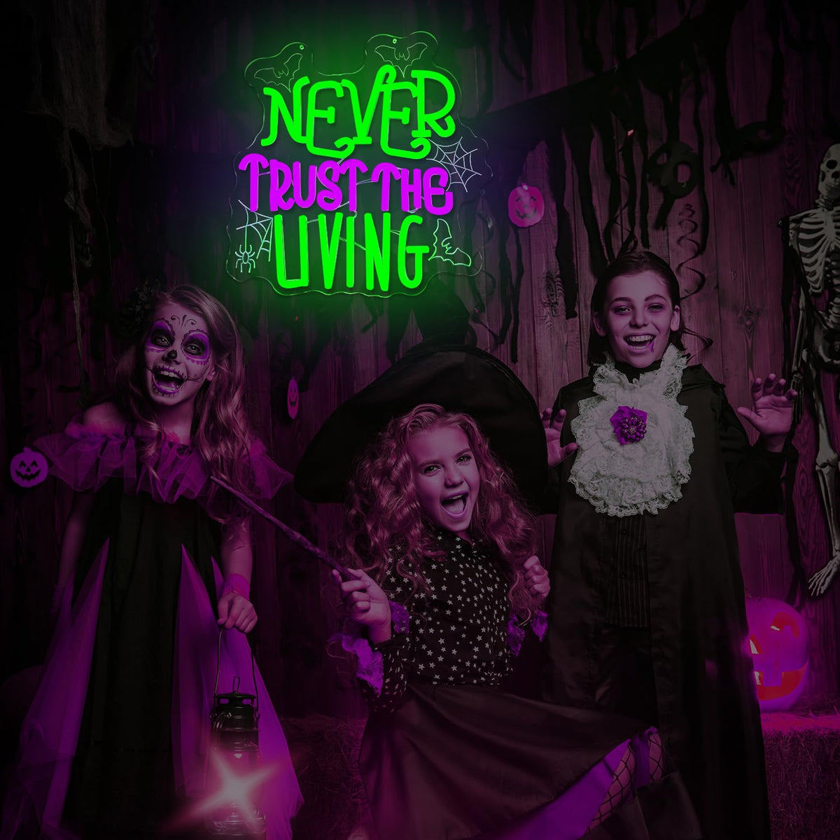 Ajoyferris Never Trust The Living Neon Sign Halloween Neon Signs for Wall Decor Dimmable Tombstone Led Sign Gothic Haunted House Neon Lights for Windows Halloween Party Decor