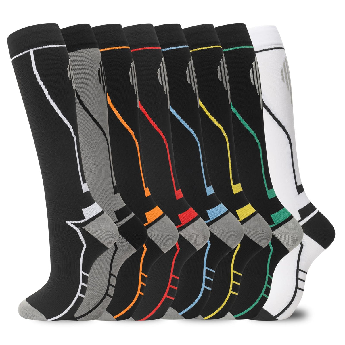 Hello Momoya Compression Socks for Women Men Circulation Knee High 8 Pairs for Nurses, Running, Travel, Athletic(L/XL,Multicolor00)