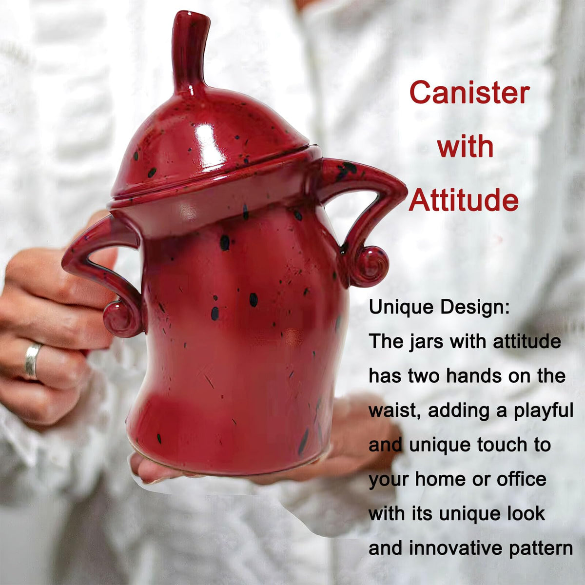 Ylapagne Canister with Attitude, Creative Forked Waist Jars with Lids, Retro Spotted Cup Food Cans Kitchen Storage Jars Airtight Canister for Tea Pot Desktop Cup Ornament(Red)