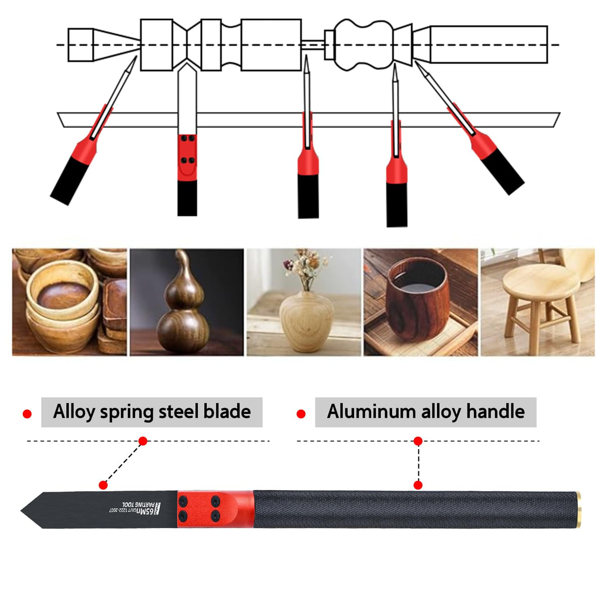 ViewReal Woodturning Parting Tool,Durable Wood Lathe Tools 65Mn Steel Blade, Aluminum Alloy Handle, Precision Wood Lathe Chisel for Carving and Cutting – Ideal for Craftsmen and Hobbyists