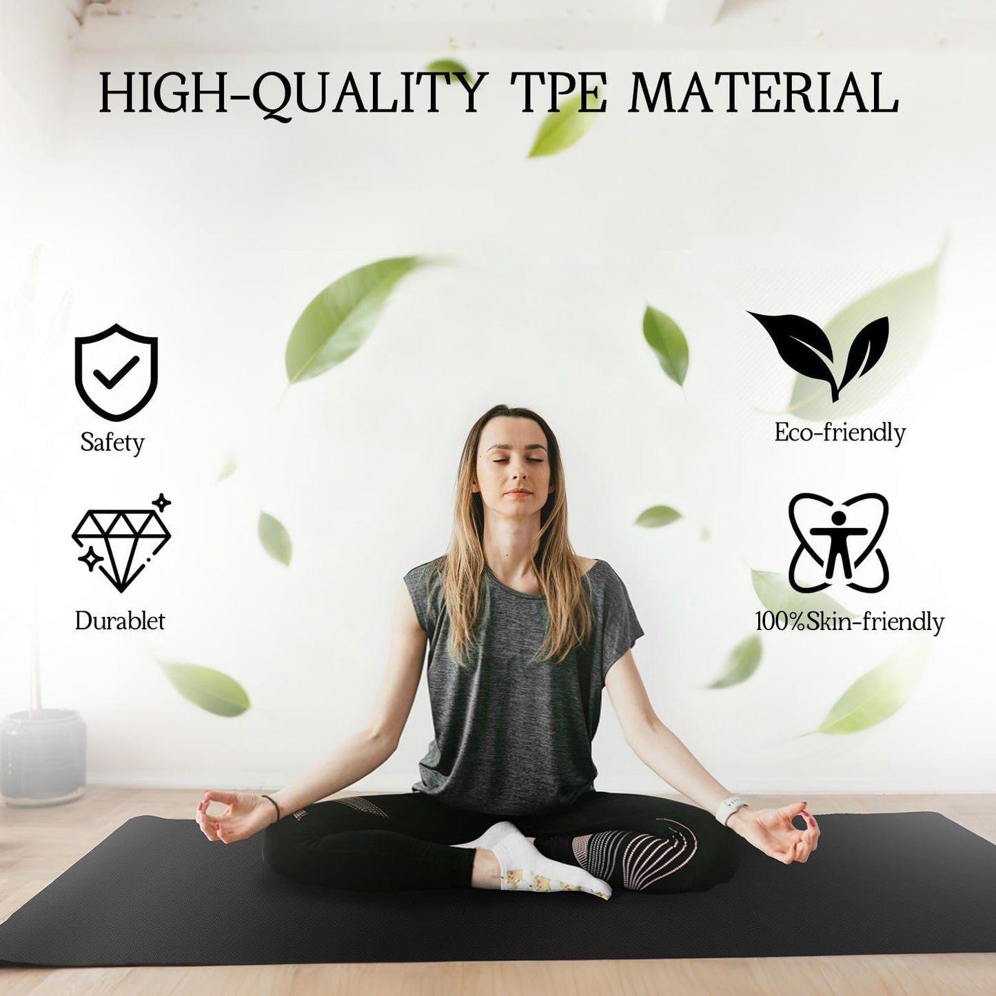 VTORY Extra Large Yoga Mat 6'x 4'x 12mm (1/2in) Thick Exercise Mat for Men and Women, Non-Slip, Durable Workout Mat for Home Workout, Yoga, Pilates, Stretching (Black)