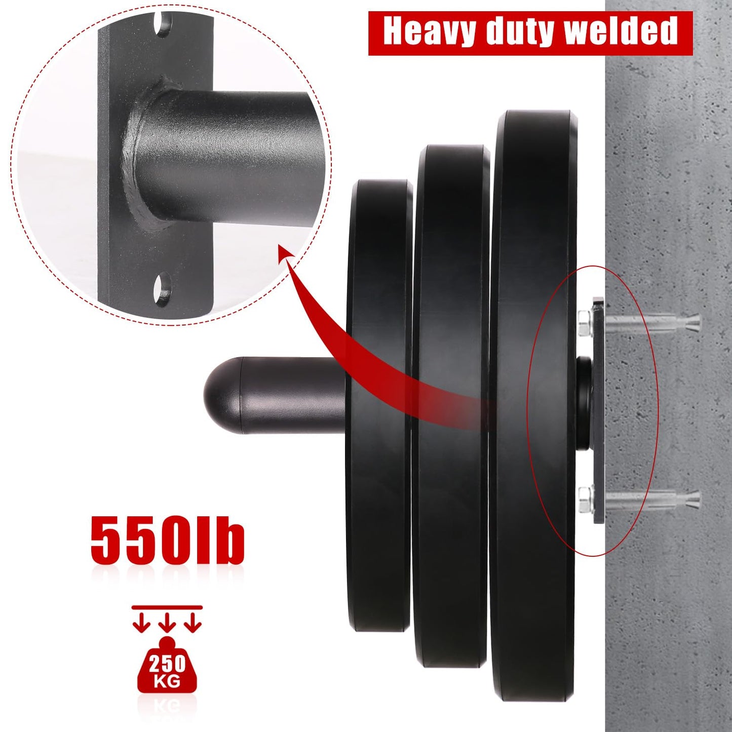 SYL Fitness Wall Mounted Weight Plate Holder, Fit 2 inch Olympic Weight Plates, Scratch Resistant Surface (2" Plates（4 pack）)