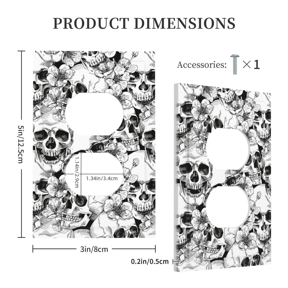 Gothic Skull Floral Skeleton Decorative 1 Gang Receptacle Outlet Cover Electrical Duplex Wall Plate Single Duplex Wall Plate Light Switch Cover