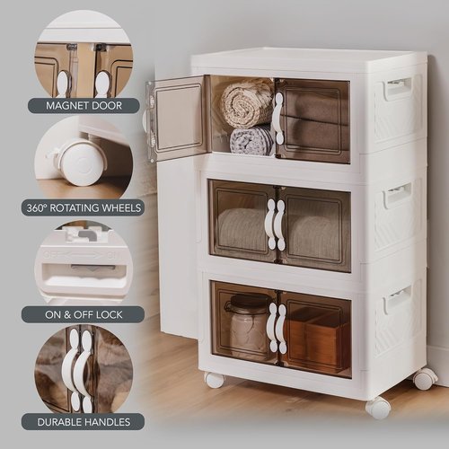 DALMAN 26QT Stackable Storage Bins with Lids - 3-Tier Wheeled Organizer for Versatile Home Storage