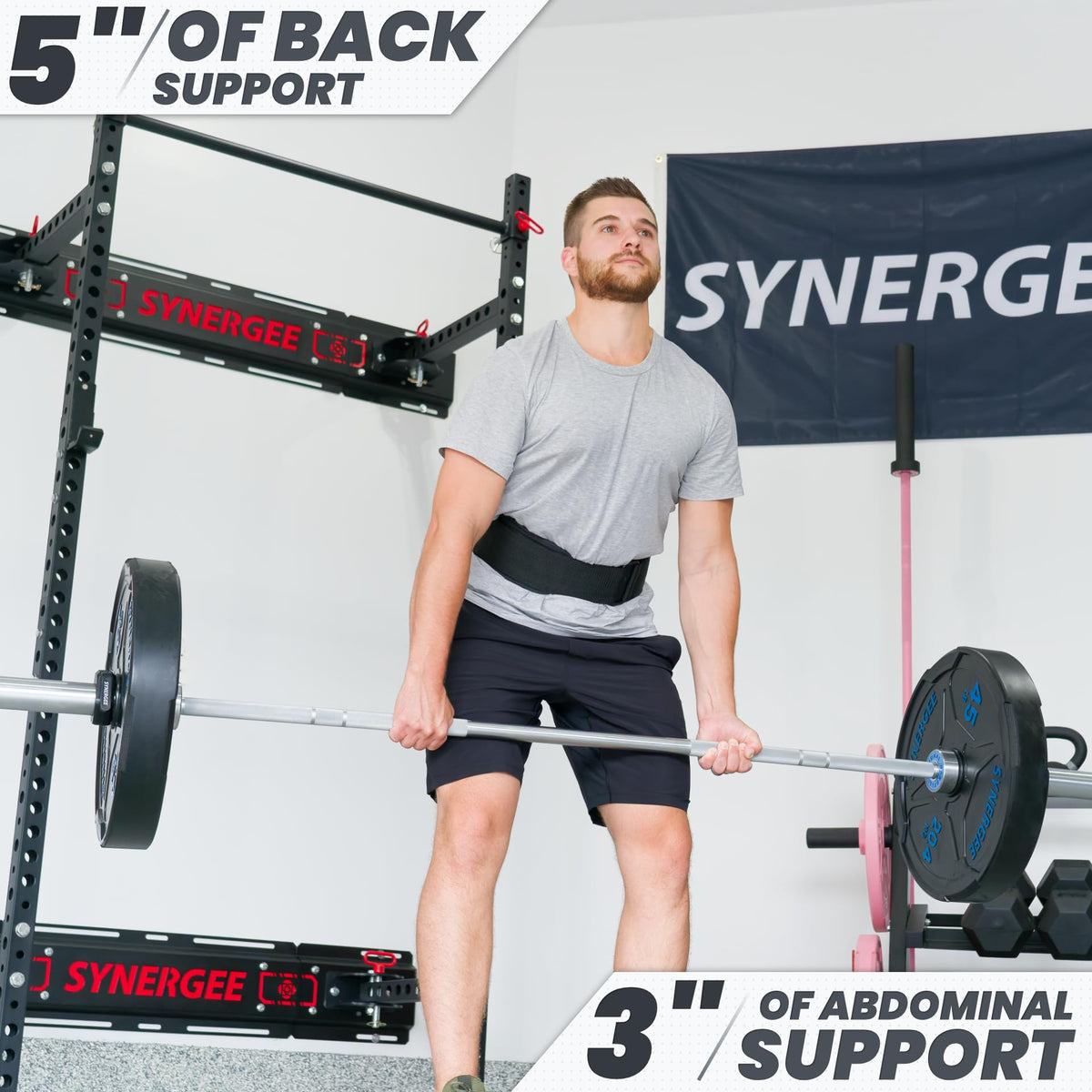 Synergee Weightlifting Belt 5” Padded Support for Squats Deadlifts Powerlifting & Cross Training - XX-Large